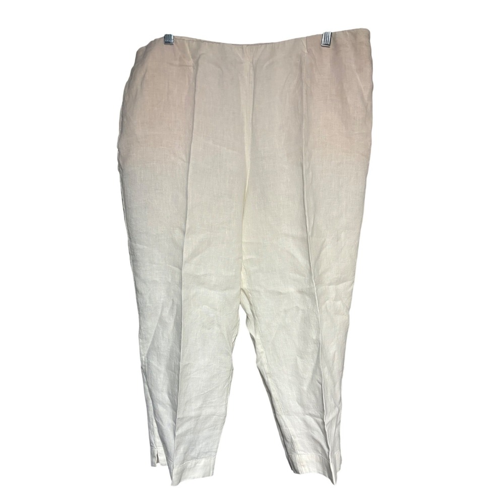 Pure Jill‎ Linen Pants Women L White Cropped Straight Leg Elastic Waist Summer